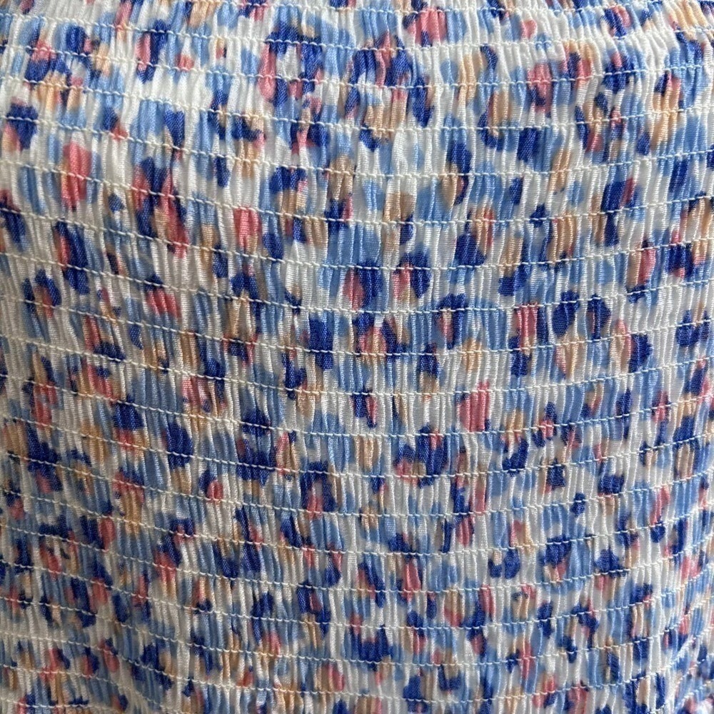 Nanette Lepore Midi Dress Summer 14 Blue Pink Boho Tiered Smocked Ruffle - Picture 9 of 9